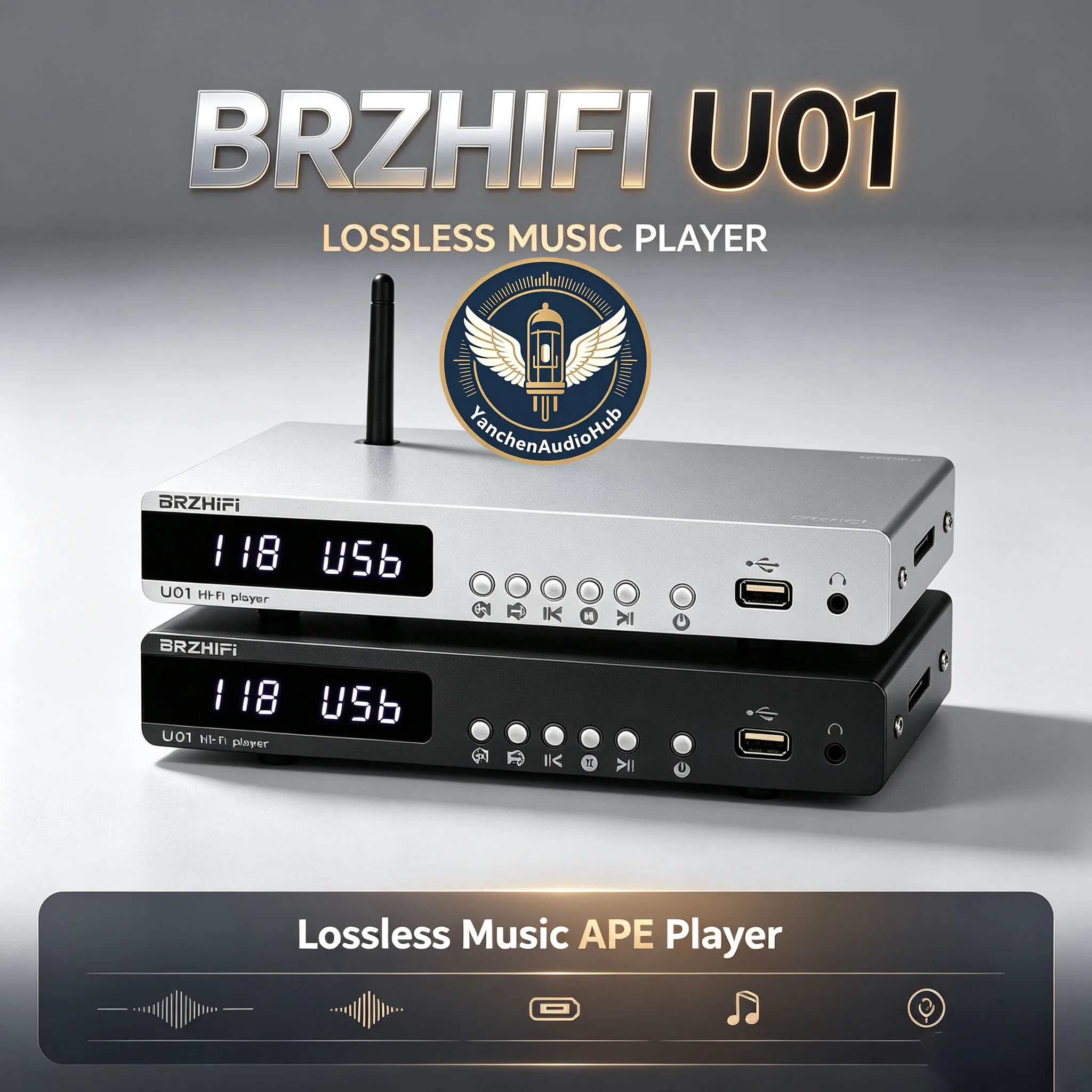 CHN 2027 New BRZHIFI U01 Lossless Music U Disk APE Player ES9038 Decoder Digital Turntable Bluetooth 5.0