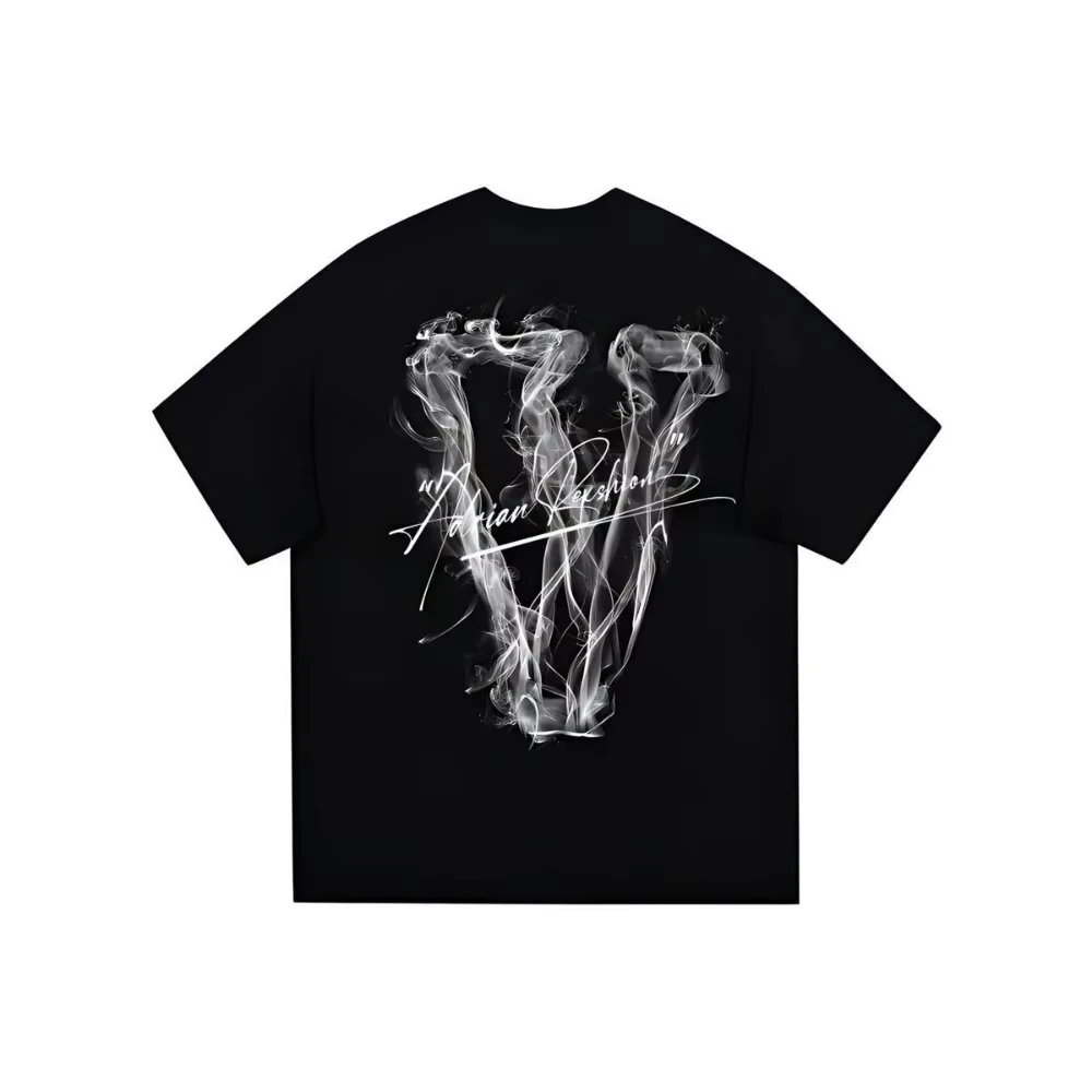 2025 العلامة التجارية الأمريكية العصرية الرجعية شارع العليا المتخصصة تصميم غير واقعية الدخان كبير الخامس إلكتروني الطباعة القطن قصير الأكمام تي شيرت #1