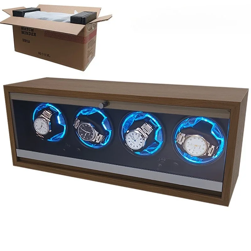 Black walnut pattern wooden vertical 4-gauge automatic watch shaker, open the lid and stop the electric watch box