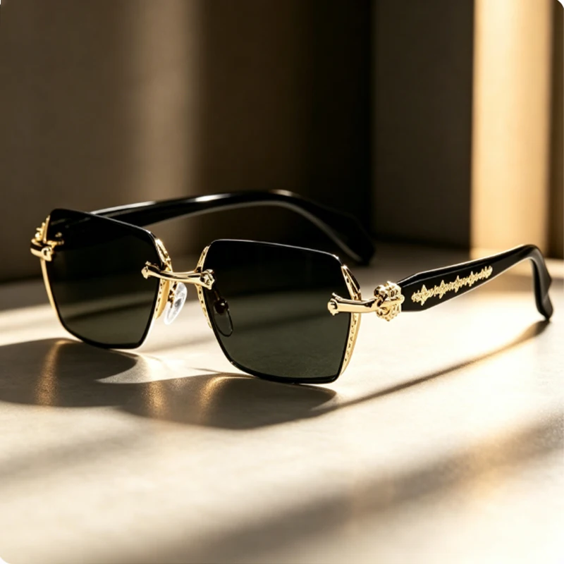 Men and Woman Rimless Metal Photochromic Reading Glasses, Business Eyewear for Daily Office Use