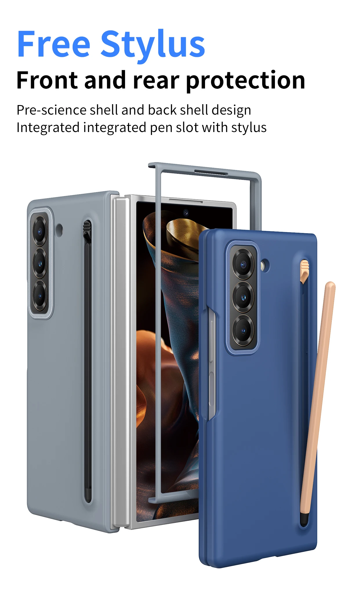 Etui Samsung Galaxy Z Fold 6 5 4 3 Kolor Przyjazny dla skóry Matowy Elastyczny długopis Opcjonalnie z hartowaną folią Wstrząsoodporna twarda okładka — zdjęcie produktu 2