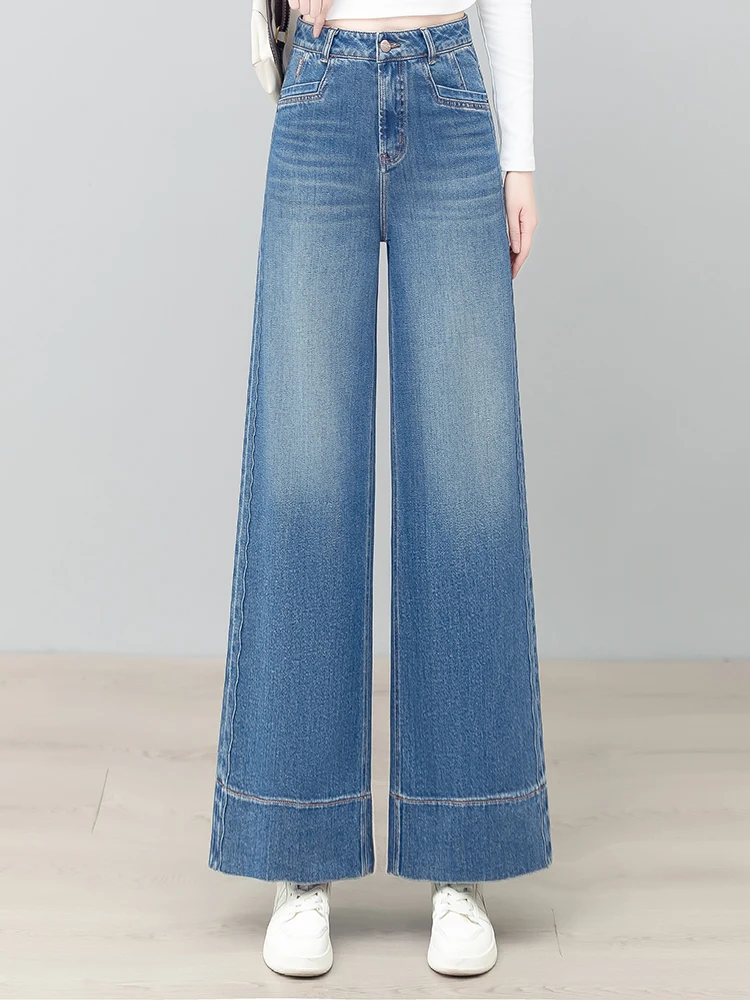 

Джинсы женские с высокой талией, широкими штанинами, облегающие, повседневные, свободного кроя, прямые, в стиле ретро, весна-осень, новая модель