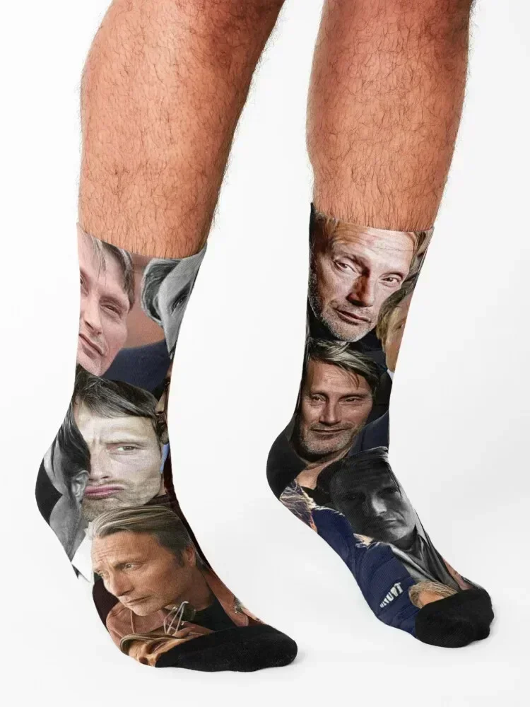 Mads Mikkelsen Fotocollage Socken Strümpfe Kompression Halloween Damensocken Herren