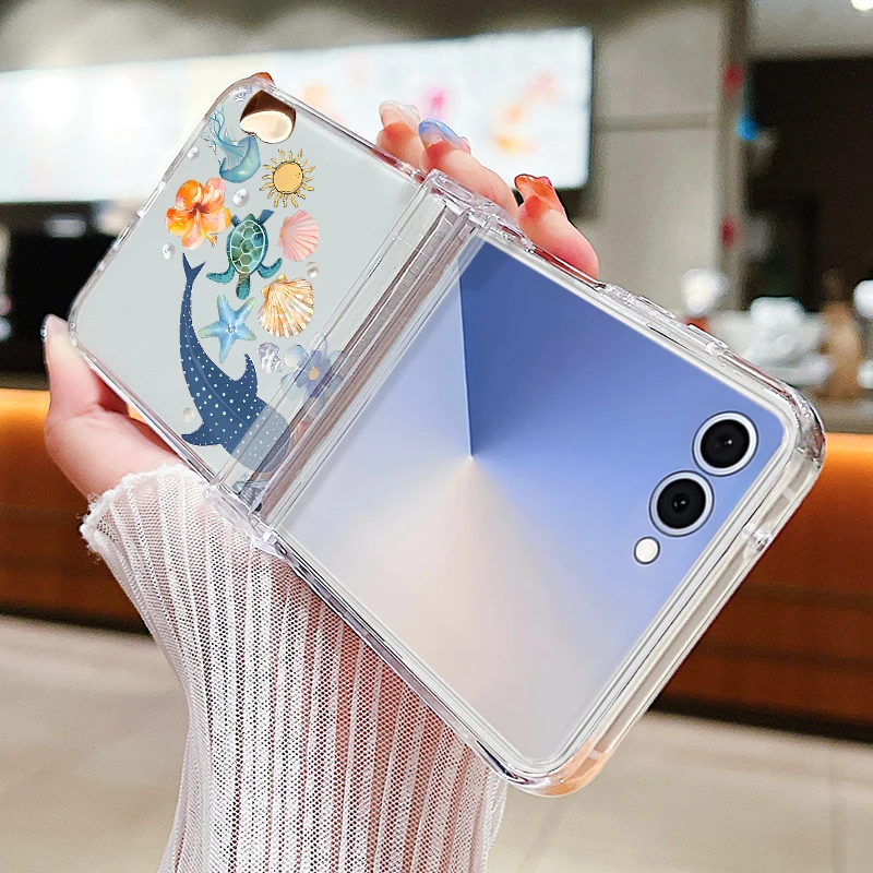 Shark Star Patterned Phone Case For Samsung Galaxy Z Flip 7 FE 6 5 4 3 5G Folding Hard PC Clear Cover For Samsung Z Flip7 Flip6 view 6