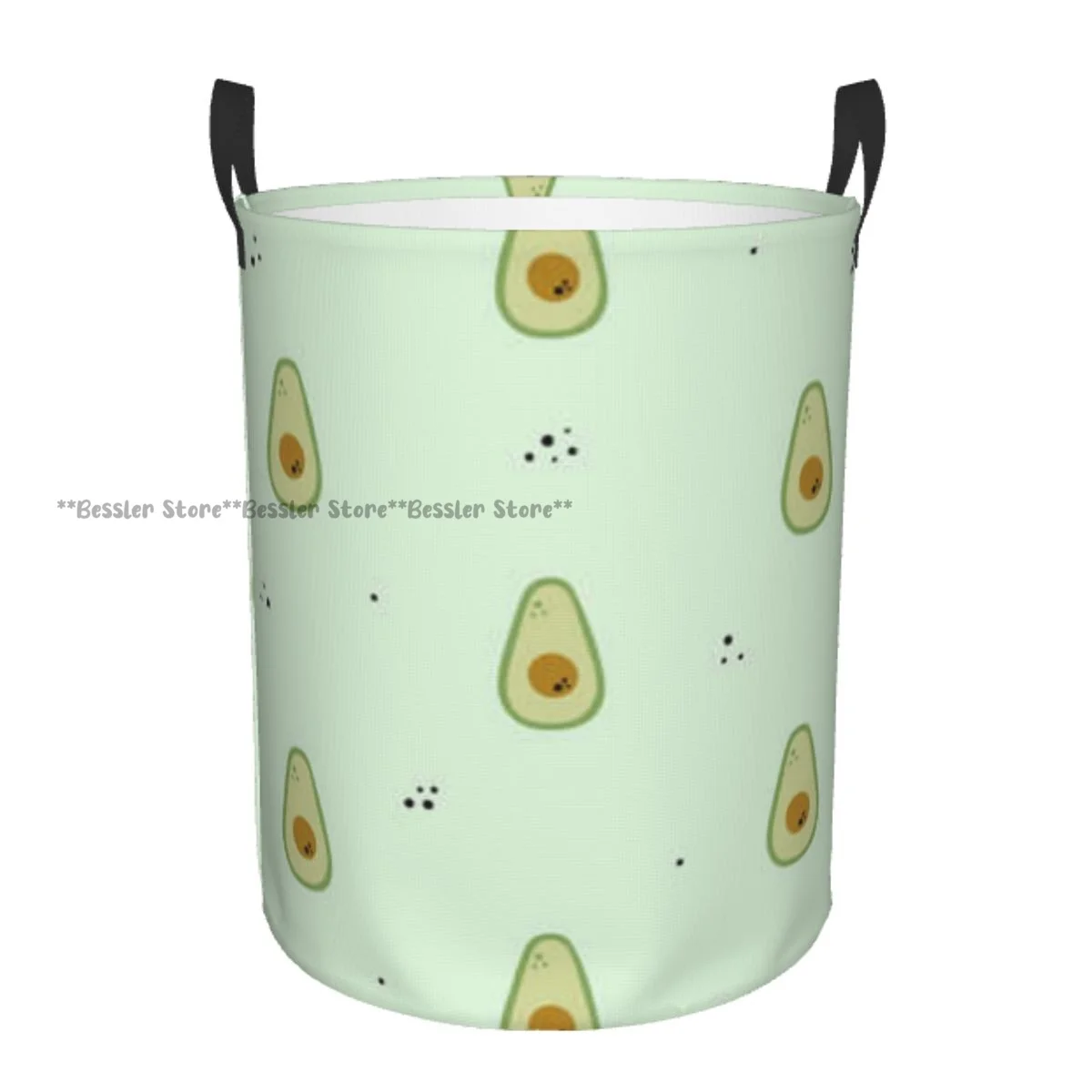 

Laundry Basket Avocado Fruits Texture Round Storage Bin Collapsible Hamper Clothes Bucket Organizer