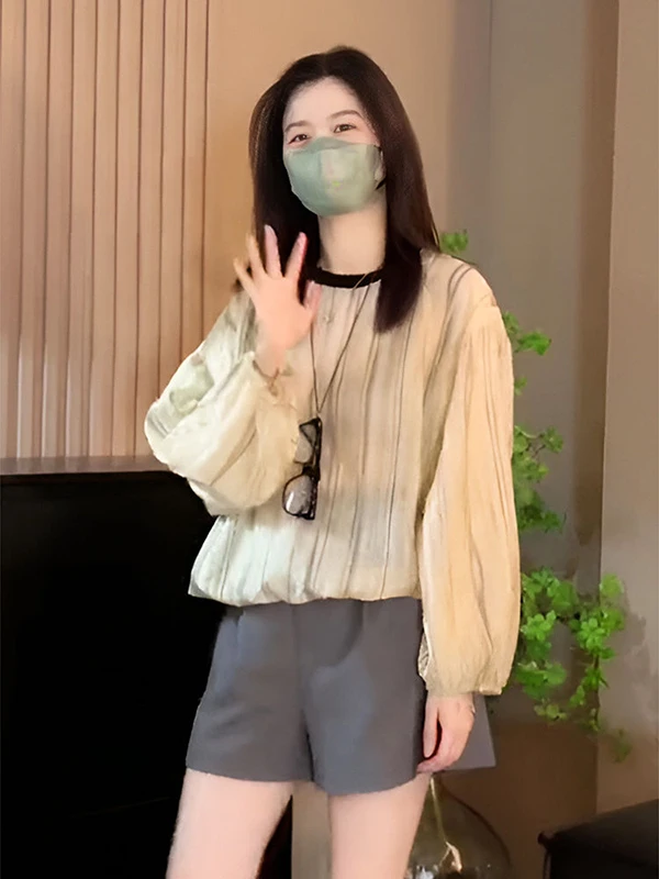 

Extra Large 300 Pou irt Women's Summer Casual Loose Sun Protection Long Sve round Ne Thin irt Quali Splicing