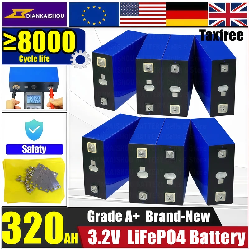 

Lifepo4-Батарея 320 Ач, 3,2 В, 340 Ач, DIY 12 В, 24 В, 48 В, аккумуляторная батарея для автофургонов, кемперов, электроприводов, яхт, гольфwagen Gabel