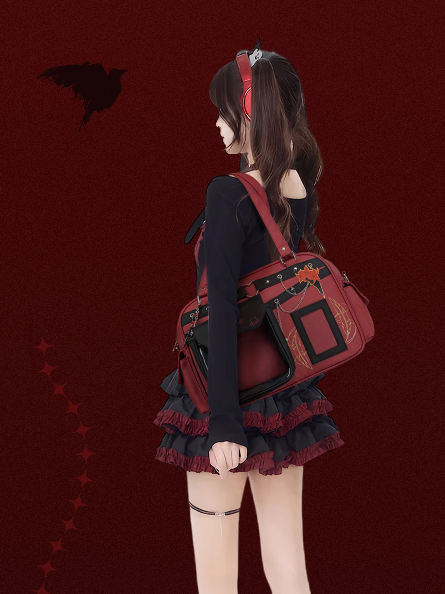 Gothic Dark Red ltaBag Large Capacity Crossbody Square Bag Women