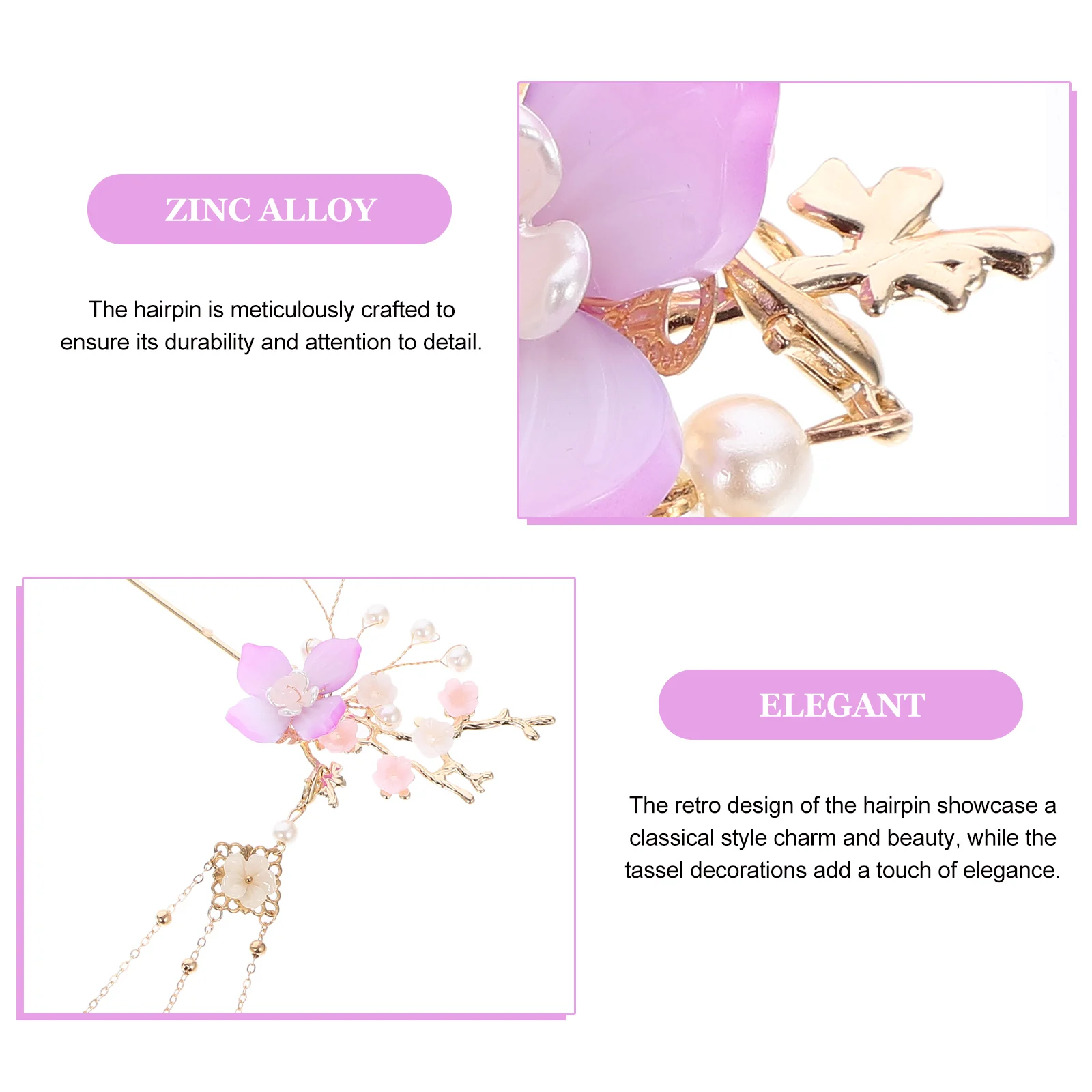 

Pearl Tassel Flower Stick Ancient Retro Hairpin Hanfu Ornament Bun Holder Women Long Accessories Costume Party Hair Sticks For
