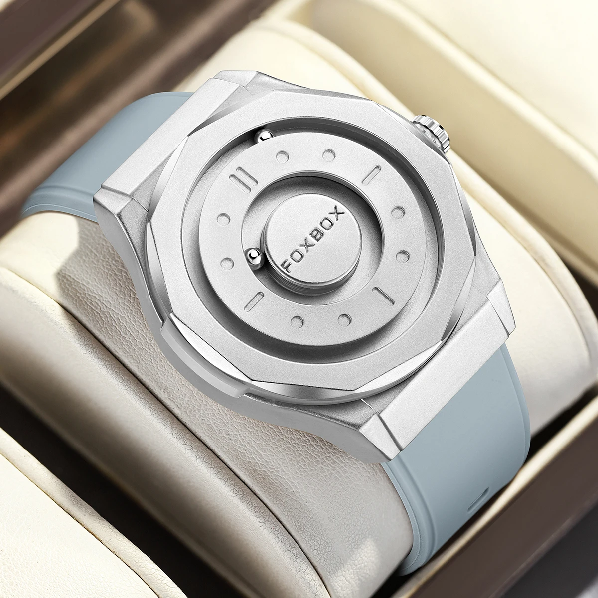 

FOXBOX Simple Mens Watches Waterproof Sports Quartz Watch Rolling Magnetic Steel Ball Business Man Watch Stainless Steel Clock