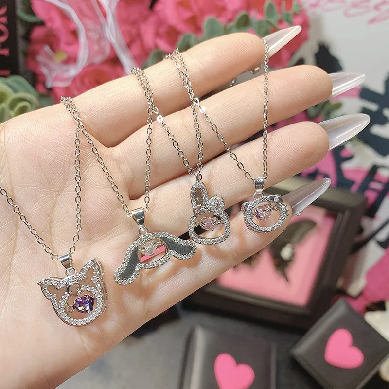 Miniso 日本と韓国の高級ロリータ ピンク ダイヤモンド サンリオ シリーズ レディース ネックレス スイート クロミ メロディー 鎖骨チェーン