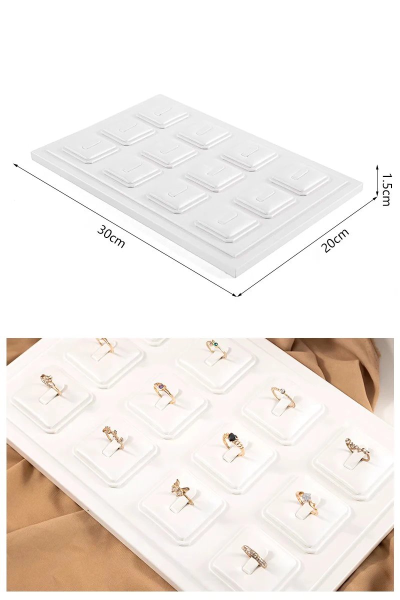 Window Jewelry Ring Holder Stand Show Counter Cabinet Display Tray Insert Jewellery Ring Storage White Leather Presentation Rack