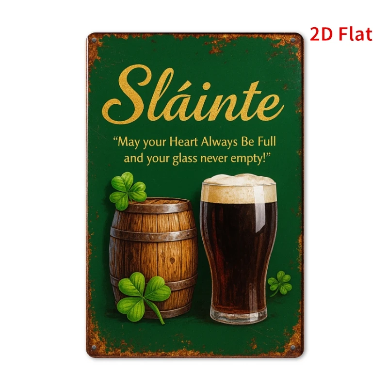 Slainte Irish Metal Sign, St Patrick'S Day Bar Decor, Beer Barrel Pub Sign, Irish Toast Wall Art, Rustic Pub Home Decor