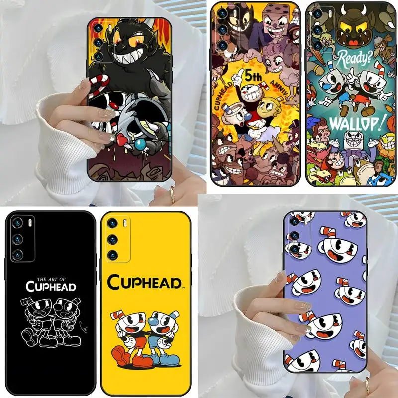 Cuphead Black Phone Case For Honor 50 60 70 Pro 8A 8S 8X 9 9C V9 9X 9LITE Psmart z V 10 I 20 S 30 PRO High Quality Funda Shell