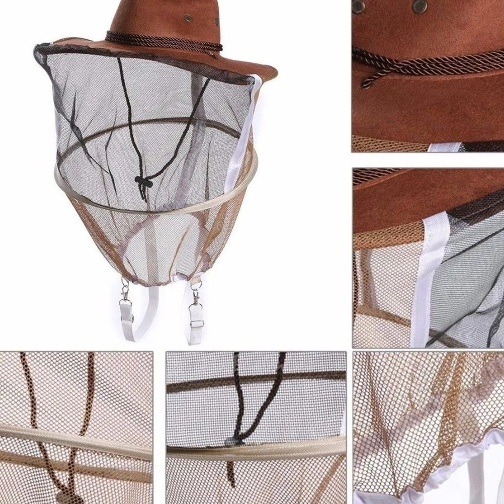 

3pcs Anti Bee Hat Breathable Protective Net Veil Full Face Neck Cover Mask Beekeeping Cowboy Hat Gloves Garden Hiking Outdoor