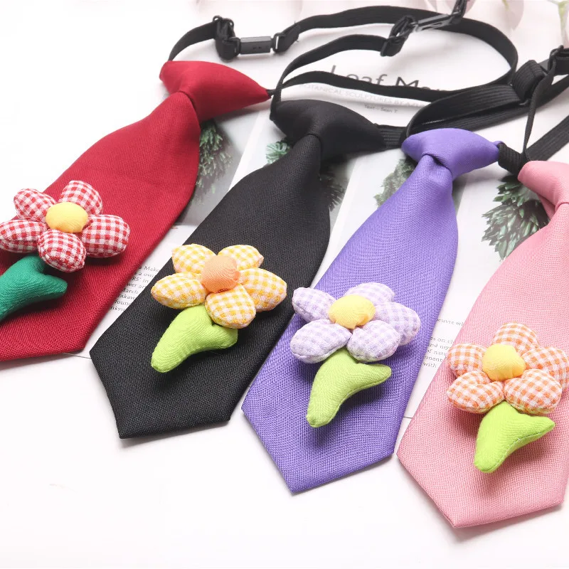 

New Design Kids Girls Boys Lazy Tie Performance Party Neckties Flower Solid Red Brown Small Ties Student School Uniform JK Tie