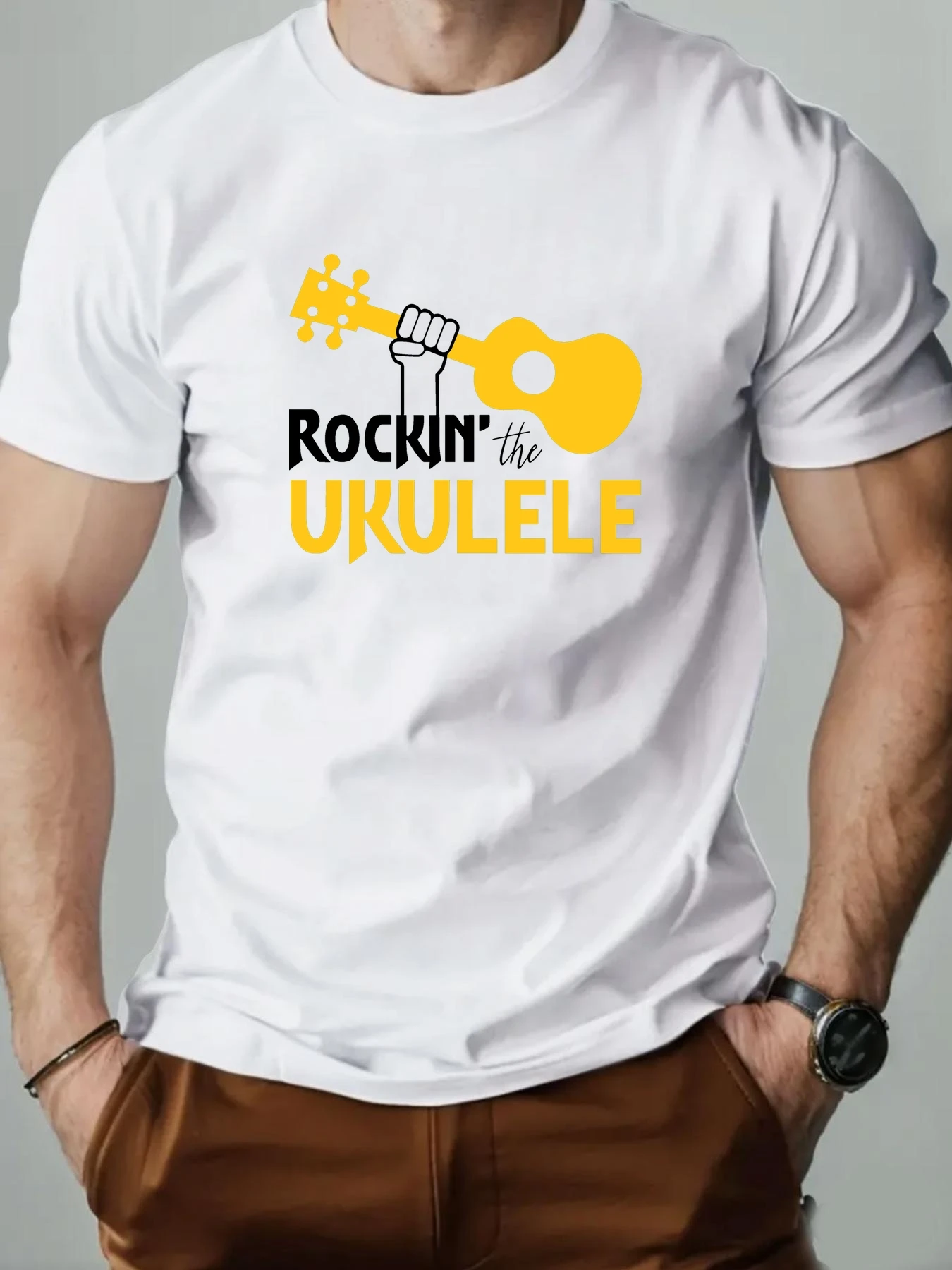 

Men t-shirt 100% Cotton Guitar Pattern Print Round Neck Breathable Streetwear Oversized Tee Casual Fashion High quality Clothing