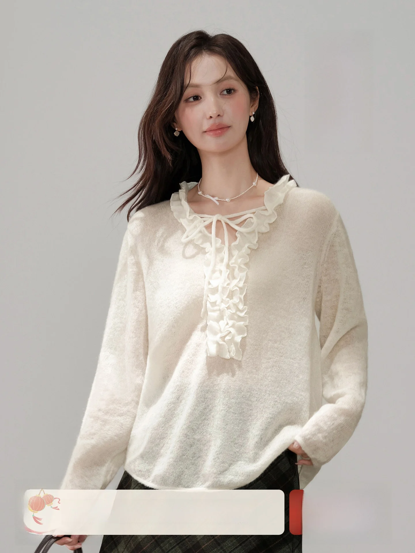 

Вязаный свитер Ele V-Ne, женский тонкий шерстяной кардиган Sli, топ ранней осени, серия деревянных колокольчиков, свободный крой, длинный ...