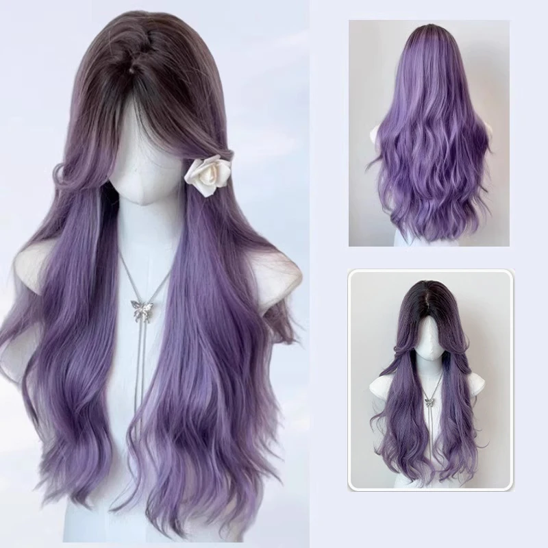 

Clearance Sale: 26-Inch Gray-Purple Highlighted Wavy Synthetic Hair, Suitable For Women'S Daily Party Halloween Fashion Wigs