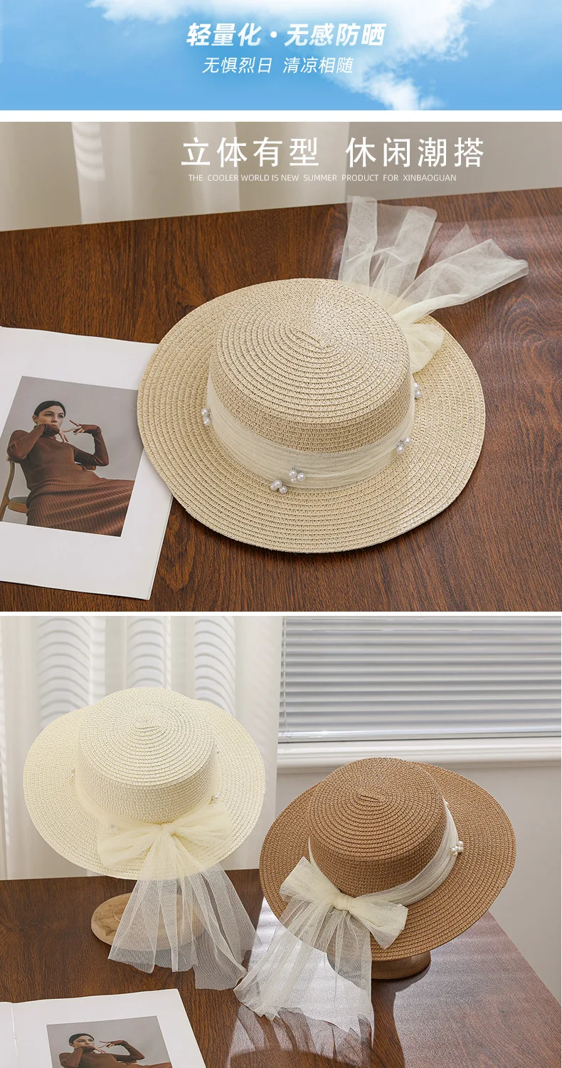 Koreanischer handgewebter Strohhut für Damen, atmungsaktiver Sonnenschutz, Sonnenhut für den Sommer, Outdoor-Reisen, UV-Schutz, Strand-Panama-Kappe – Detail 4