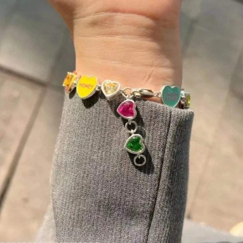Fashion Color Love Drop Oil Enamel Bracelet Female INS New Design Cute Heart Candy Color Bracelet image 3