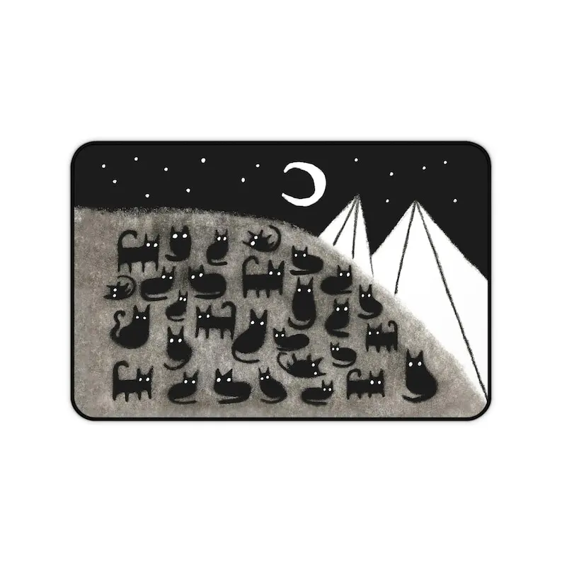 

18x12inch Desk Mat - Black Cat, Whimsical Cat Desk Mat, Cute Cat Decor, Kawaii Mouse Pad, Cat Lover, Office Accessories