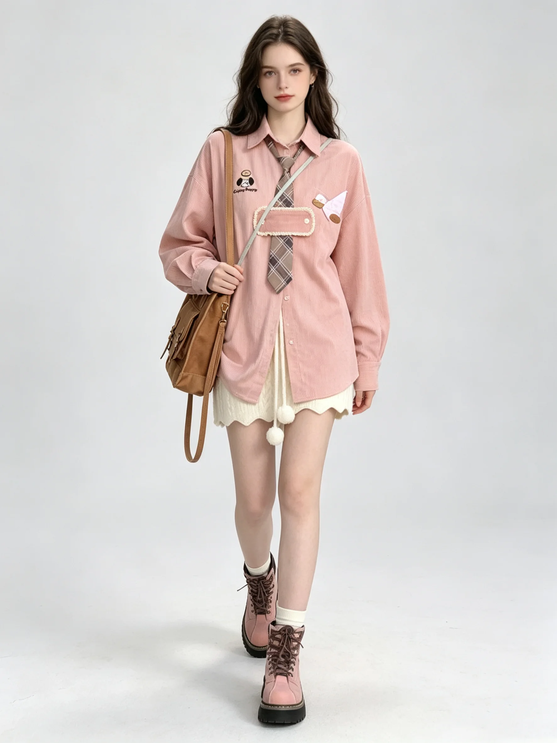 Women Pink Patchwork Shirts and Blouses Korean 2000s Harajuku 90s Vintage Elegant Streetwear Long Sleeve Two-tone Shirt Clothes