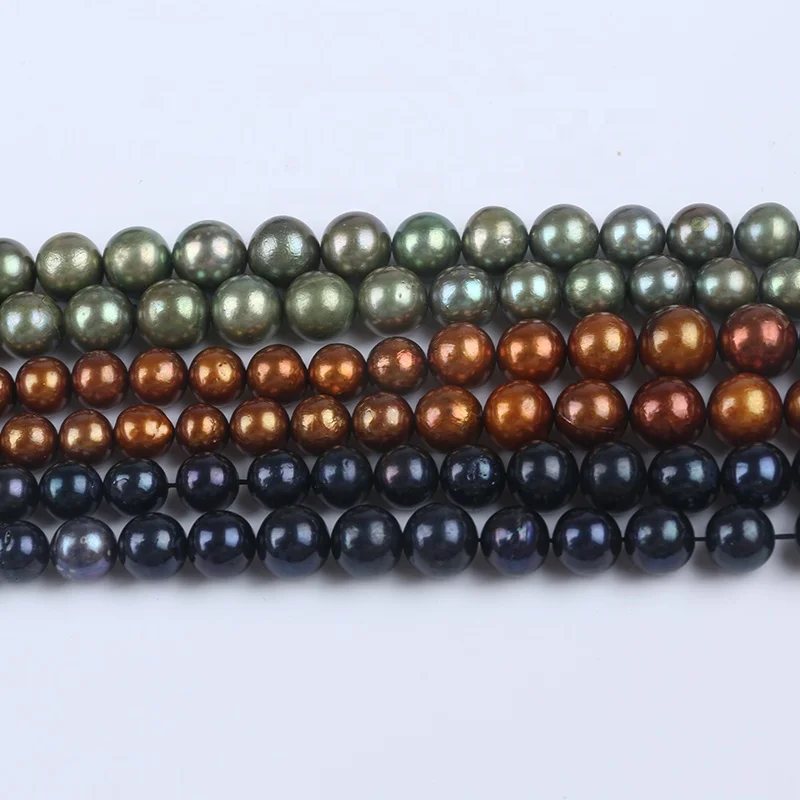 10-13mm Dyed Brown Pistachio Green Black Color Freshwater Edison Round Pearl Beads Strand