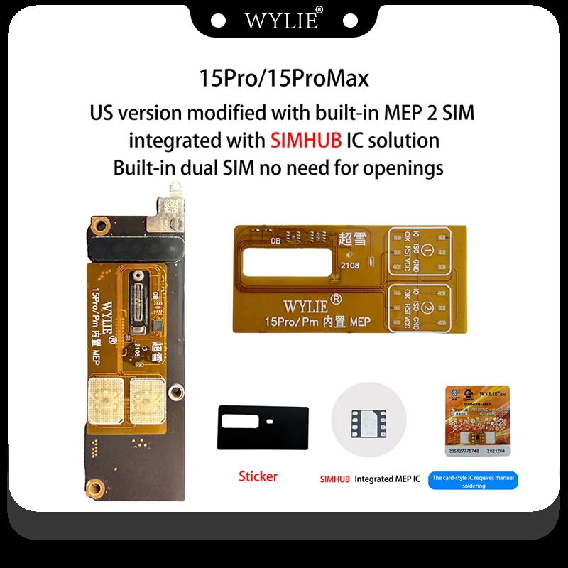 

WYLIE For iPhone 15 Pro/Pro Max Dual SIM Flex Cable Manual Tool Combination US Version Built-in MEP SIMHUB IC Phone Repair Kit