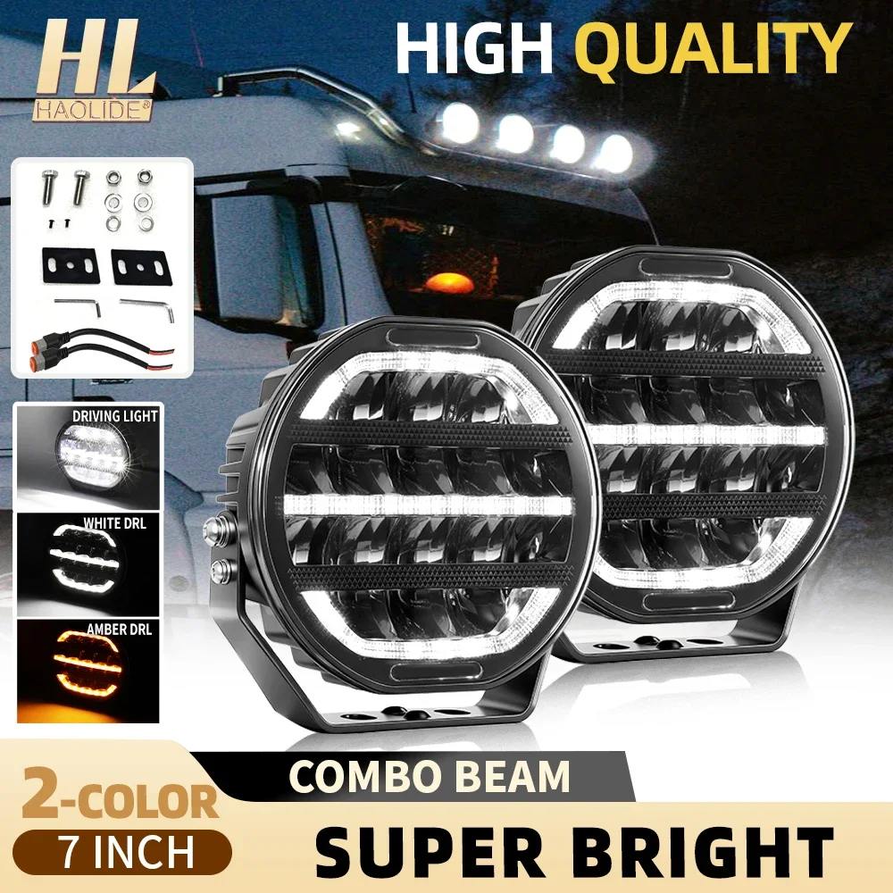 

HAOLIDE DOT E9 7inch Led Work Light Dual Color 6000k 3500k DRL With Welcome Light Driving Light Thicker for Heavy Truck SUV 3008