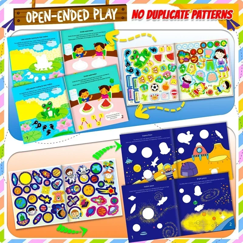 Children Scene Stickers DIY Hand-on Puzzle Sticker Books Reusable Cartoon Animal Learning Education Cognition Toys For Kids Gift