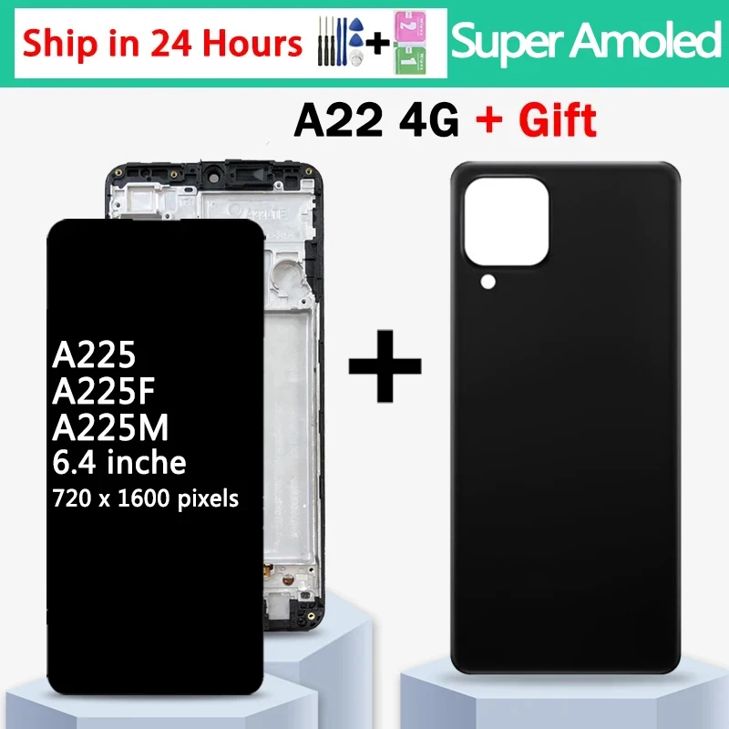 

High Quality For Samsung A22 4G A225 A225F A225F/DS LCD Display Touch Screen Digitizer Assembly Parts A22 Display Frame