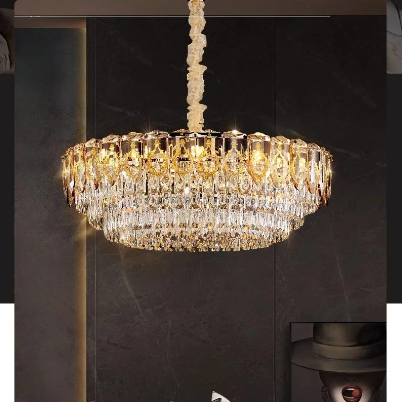 

High-end Crystal Chandelier Atmospheric Living Room Ceiling Pendant Lights Round Luxury Bedroom Dining Room Pendant Lighting