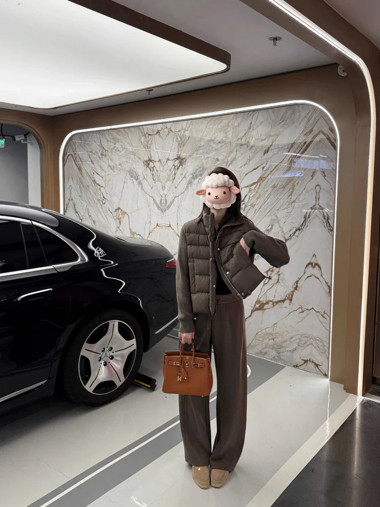 이스트 게이트 니트 스웨 패치워크 다운 재킷 여성용 따뜻한 경량 루즈 캐주얼 출퇴근용 브레드 스타일 패셔너블 코트