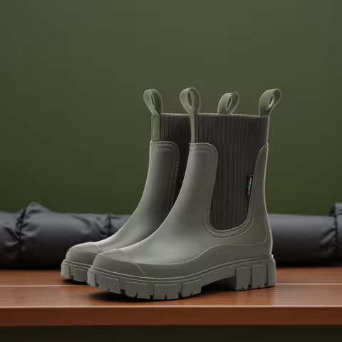 Boots Shoes Solid Mid Calf Shallow Pvc Round Toe Women's Rain Shoes Rain Boots Platform Women Waterproof Boots Markdown Sale