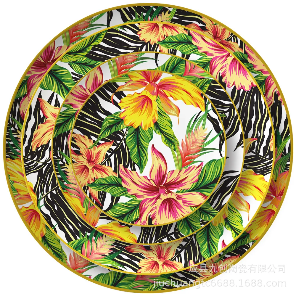 

New Ceramic Plate Party Theme Decorative Plate Cushion Plate Mug Coffee Cup Cutlery Set