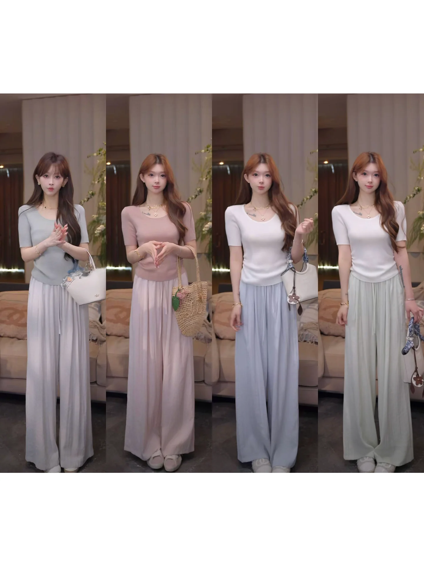 

Летние повседневные широкие брюки Mimius для женщин: свободный крой, охлаждающий эффект, прямой силуэт, длина в пол, эластичный пояс