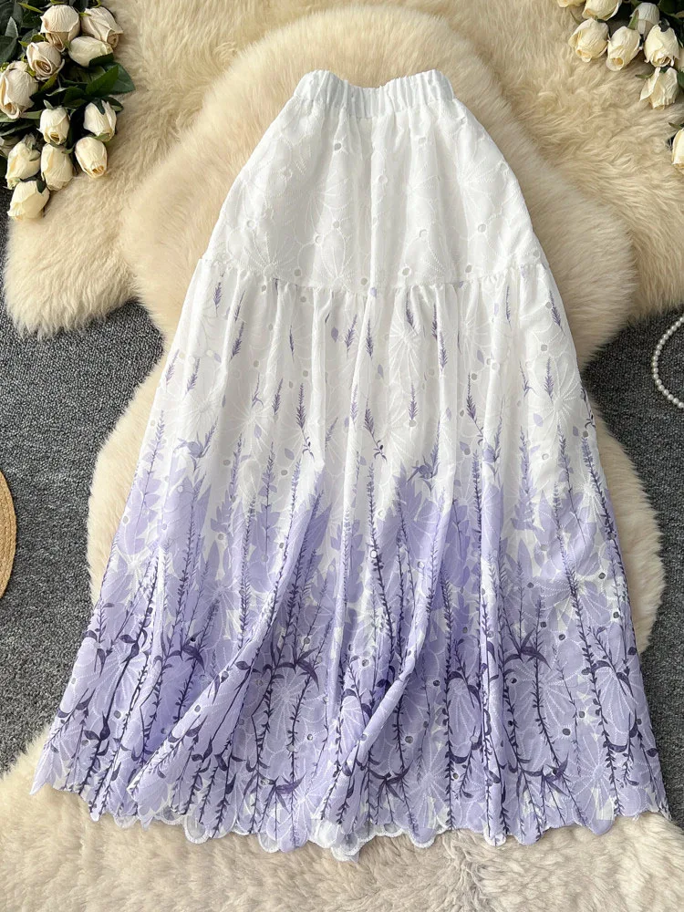 

Женская юбка в корейском стиле с градиентным принтом, А-силуэт, на резинке, с завышенной талией, элегантная многоярусная юбка-торт, Faldas, женская, SK091