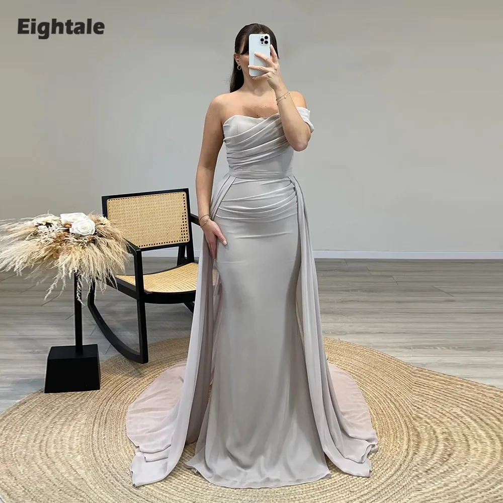 Eightale Arabic Evening Dress with Detachable Skirt One Shoulder Chiffon Pleats Prom Party Gowns Customized Robes de soirée