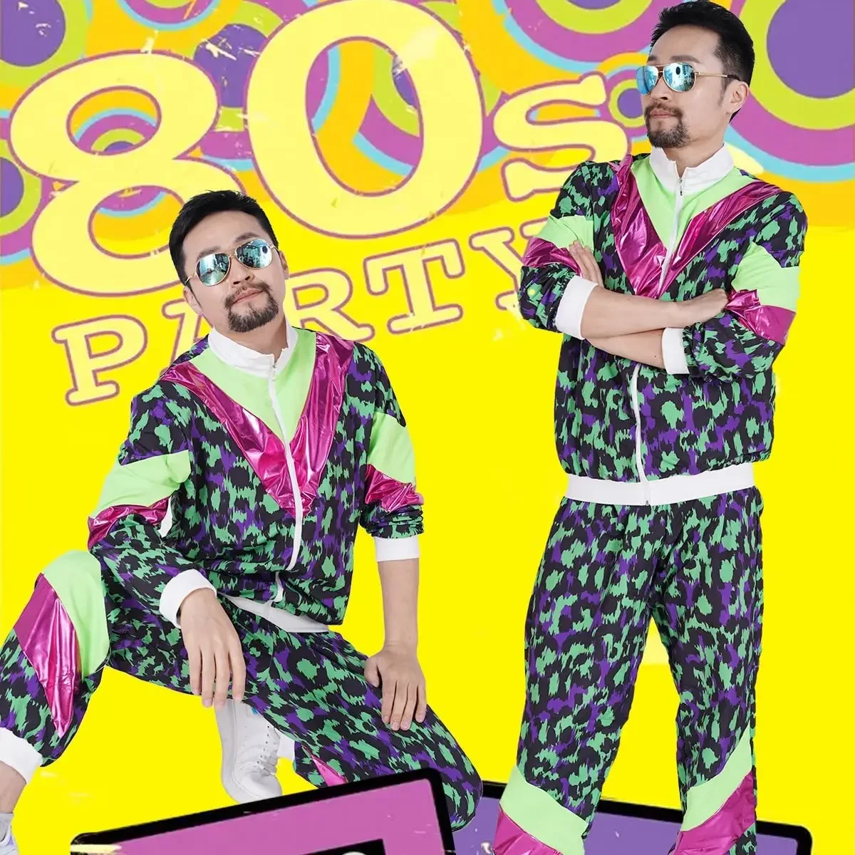 1990s ديسكو رياضية الركض ارتداء ريترو ستايل كرنفال موضوع حفلة البدلة لايف تأثيري سترة وسراويل تأثيري ازياء