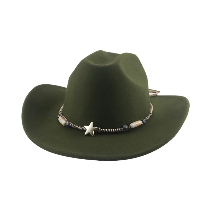 Top Hat European And American Punk Big Brim Western Cowboy Hat 9.5cm Rolled Brim Double Top Fur Felt Hat New Five-pointed Star