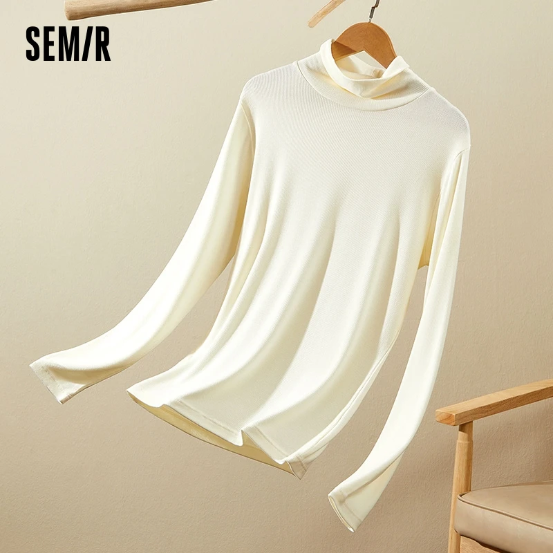 

Semir Underwear Women High Neck Base Layer Shirt Winter Solid Color Versatile Long Sleeve T-Shirt Top Slim Fit Inner Wear Casual