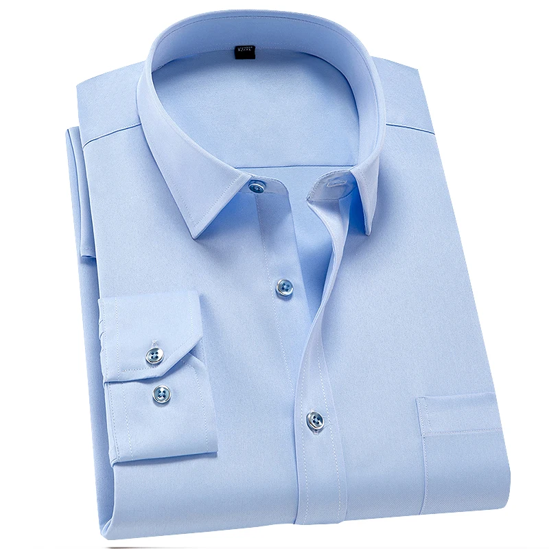 Anti-Wrinkle Men Shirts Long Sleeve Dress Shirts For Men Slim Fit Camisa Social Business Blouse White Pocket Office Shirt 4XL