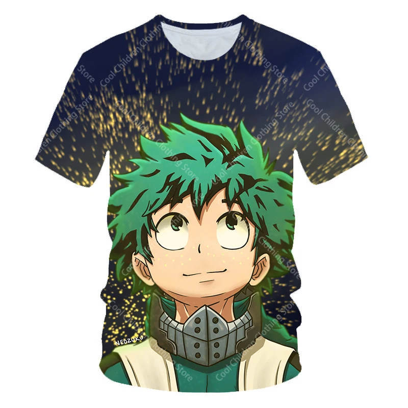 My Hero Academia Summer Boys Girls  Short Sleeve Clothing for Tee Cute casual fashion Parent Child Clothing Short Sleeve T-shirt