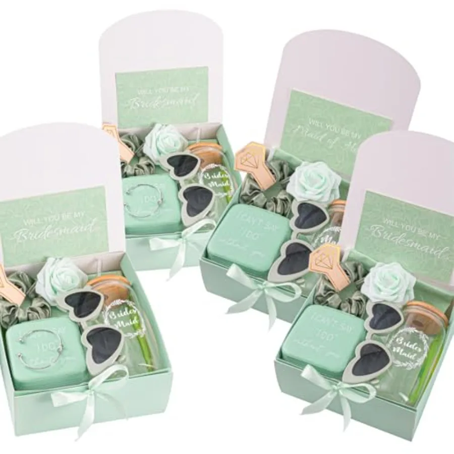 

Bridal Shower Bachelorette Party: Green Fabric Jewelry Box, Makeup Bag, Bracelet, Foam Flower, Invited Card, Glasses Cup, Hair