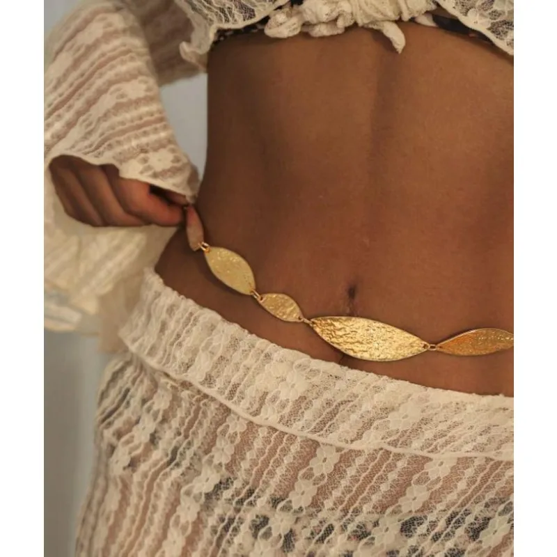 New Trendy Irregular Metal Leaves Waist Chain for Women Vintage Style Gold Color Dress Jeans Skirt Belly Chain Body Jewelry Gift - view 3