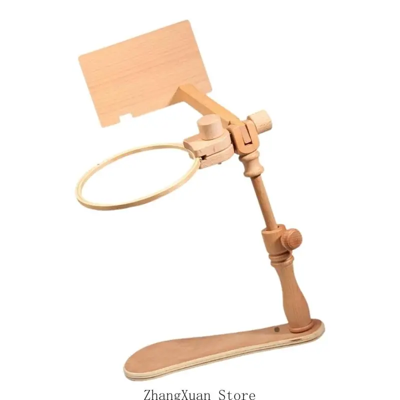 Schreibtisch-Handarbeitsständer aus Buchenholz mit 16-cm-Reifen und Musterbrett für Stickereien, Näh- und Nadelkunstübungen 3XUF – Detail 5