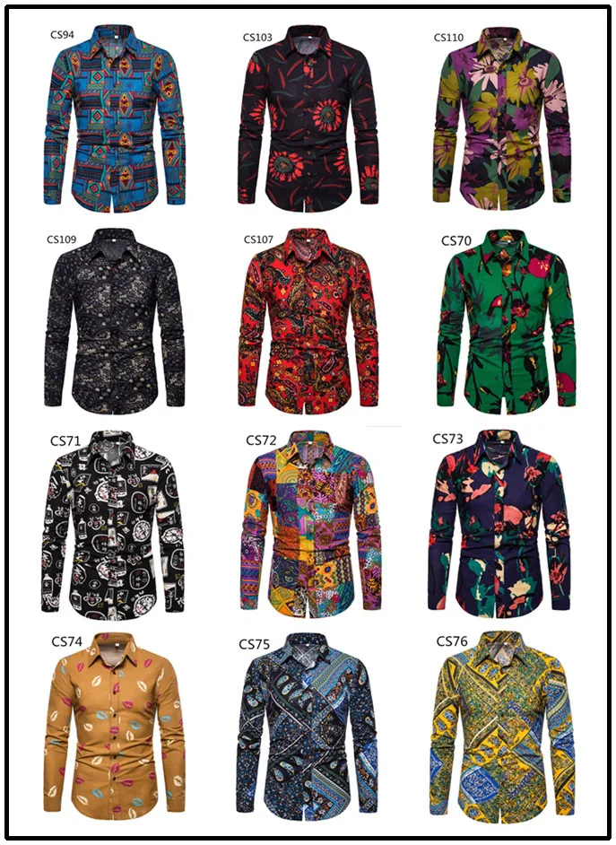 Four Seasons New Men\'s Casual Fashion Printing Large Size Long Sleeve Floral Shirt Cotton Linen Thin Section