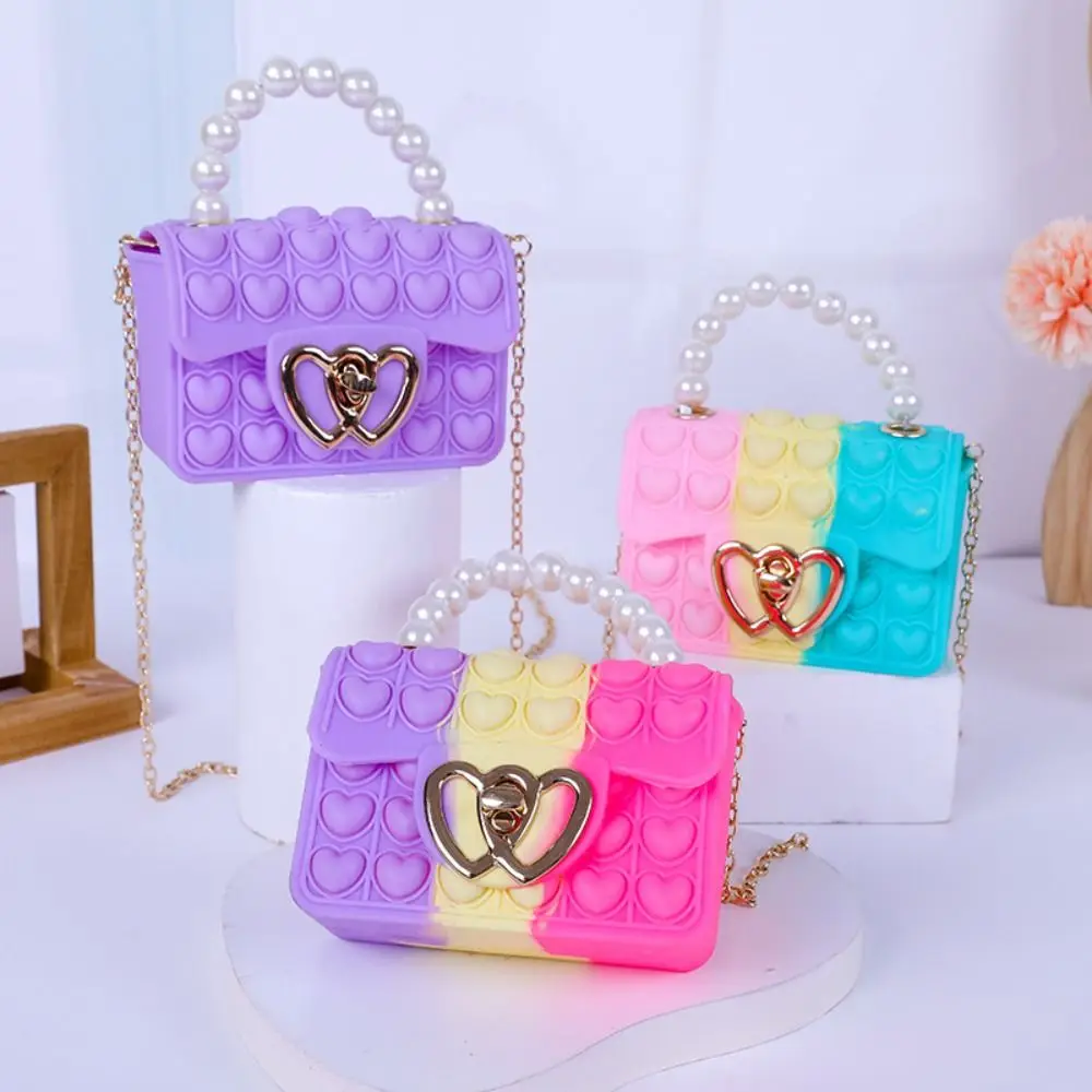New Girl Purse Shoulder Bag Handbag Silicone Cute Heart Bag Messenger Bag Coin Purse Kids Stress Relief Pop Fingertip Toy