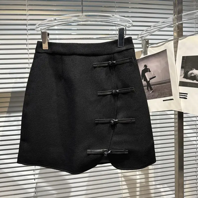 

Новая женская повседневная юбка А-силуэта с высокой талией, однотонная, с пуговицами, в традиционном китайском стиле, весна 2026